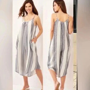 Charlie Paige Blue & Cream Stripe Large Jumper. Wide Legs & Adjustable Straps.